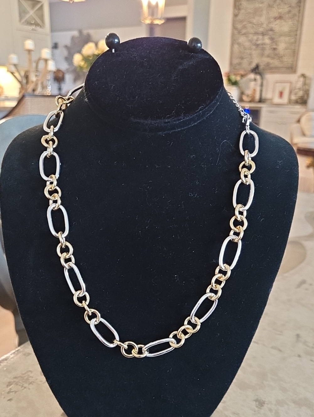 Two-Tone Gold and Silver Link Necklace - Women Jewelry